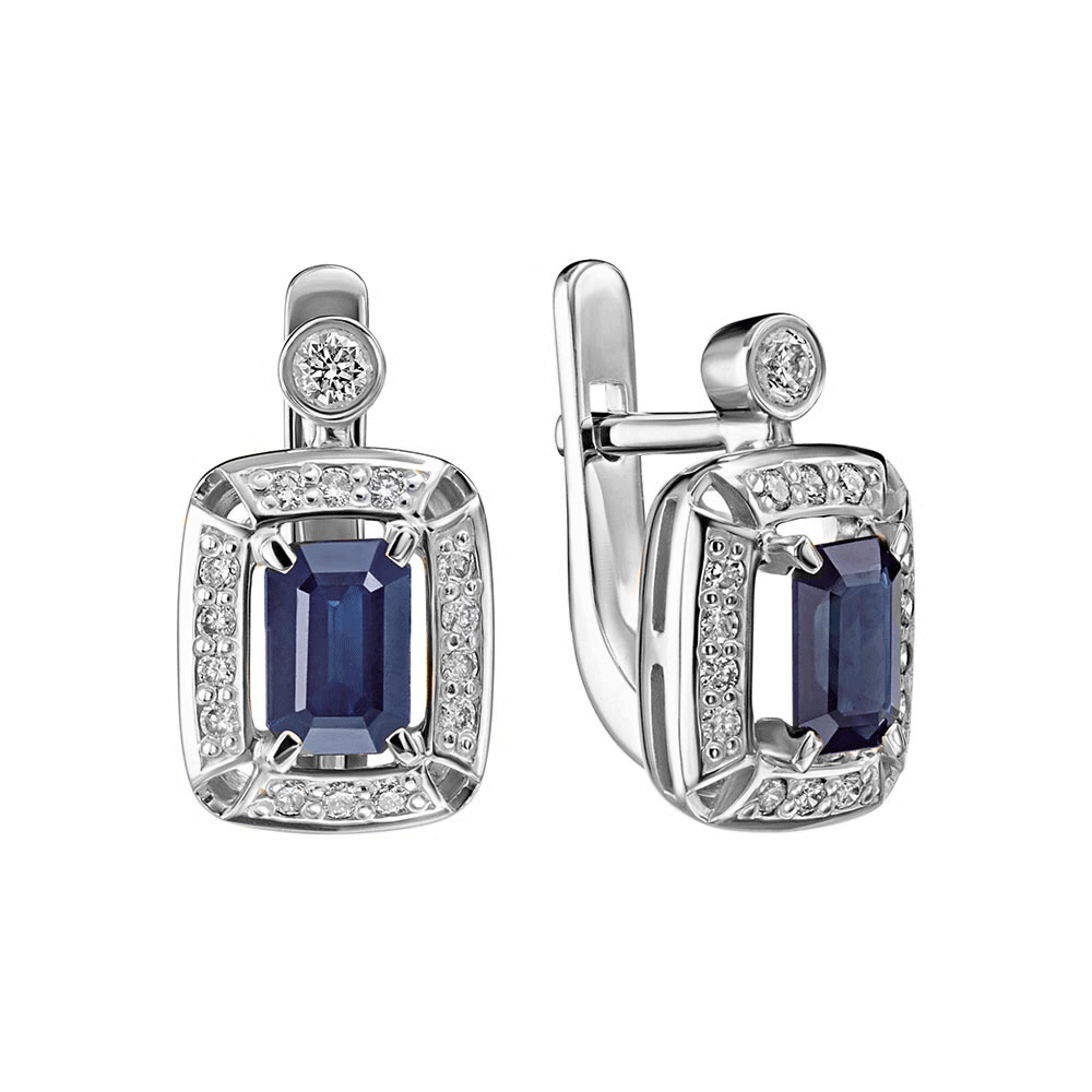 Cercei din aur alb cu pietre Diamant, Safir
