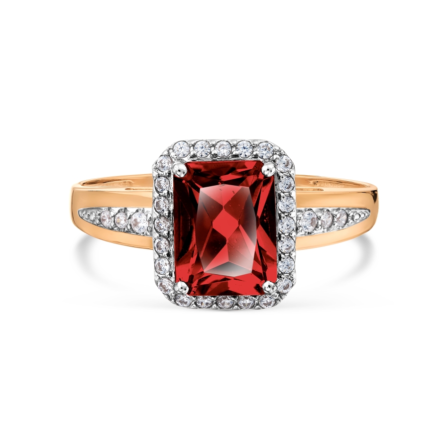 Кольцо из красного золота с камнями Фианит, Гранат