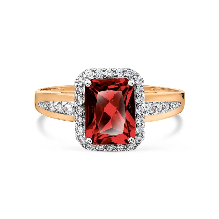 Inel din aur roșu cu Cubic Zirconia Incolor, Granat