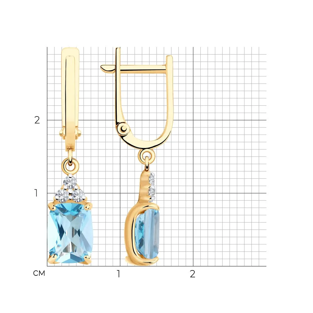 Cercei Suspendați din aur roșu cu Cubic Zirconia Incolor, Topaz albastru