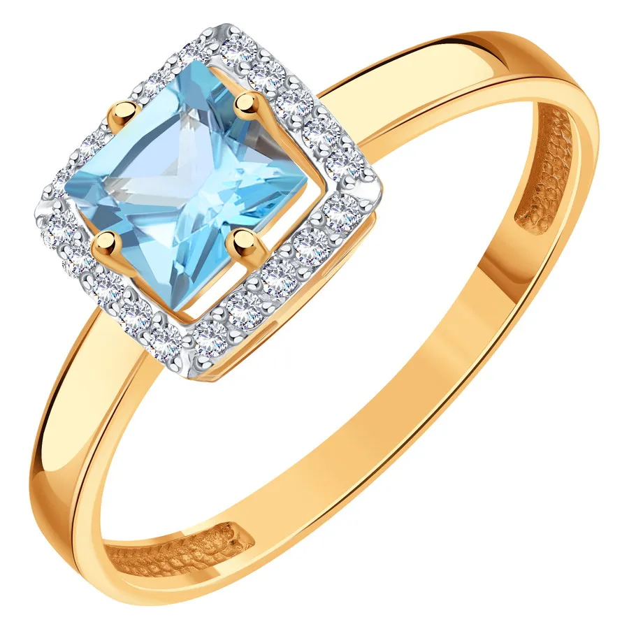 Inel din aur roșu cu Cubic Zirconia Incolor, Topaz