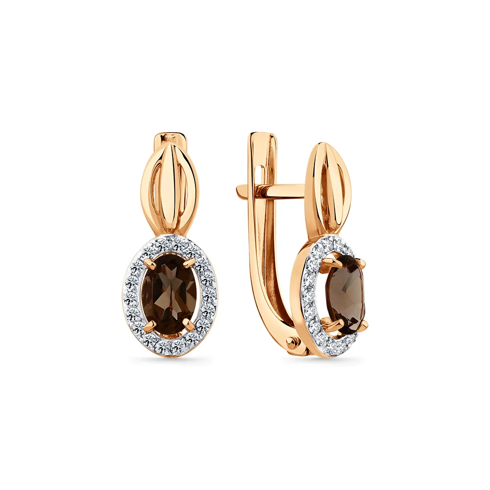 Cercei din aur roșu cu Cubic Zirconia Incolor, Cuarț fumuriu