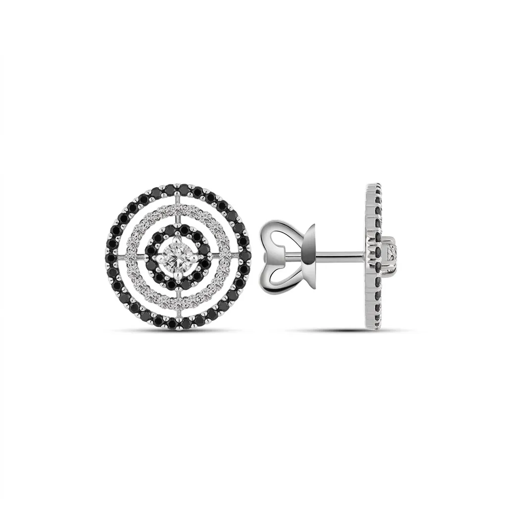 Cercei Pusete din aur alb cu Cubic Zirconia Incolor, Cubic Zirconia Negru