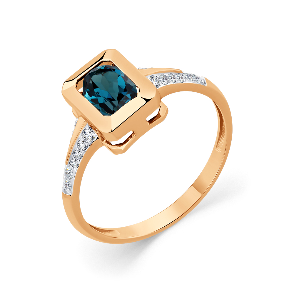 Inel din aur roșu cu pietre Cubic Zirconia Incolor, Topaz London
