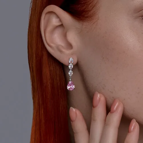 Серьги Длинные из серебра с камнями Фианит, Фианит Розовый