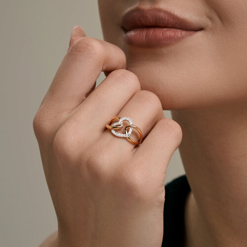 Inel din aur roșu cu pietre Cubic Zirconia Incolor