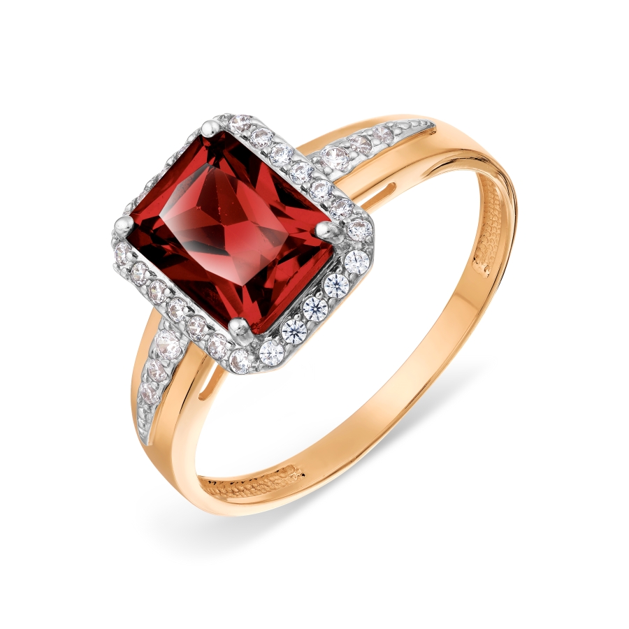 Кольцо из красного золота с камнями Фианит, Гранат