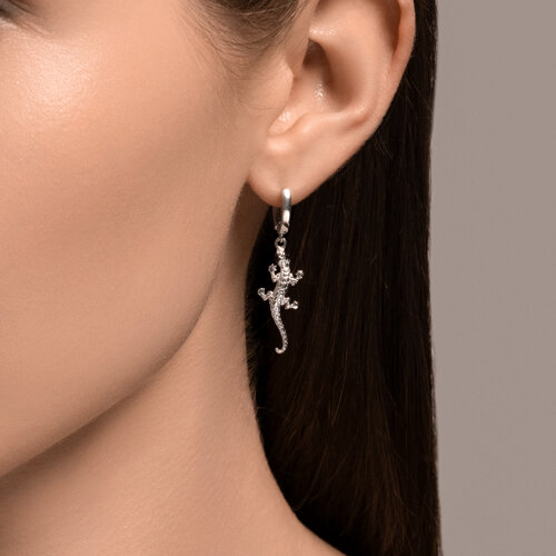 Cercei Creole din argint  cu pietre Cubic Zirconia Negru