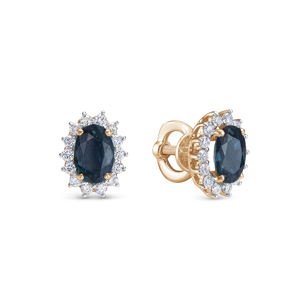 Cercei Pusete din aur roșu cu pietre Diamant, Safir