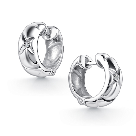 Cercei Creole din argint  cu pietre Diamant