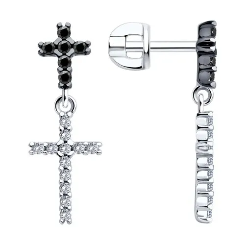 Cercei Pusete din argint cu Cubic Zirconia Incolor, Cubic Zirconia Negru
