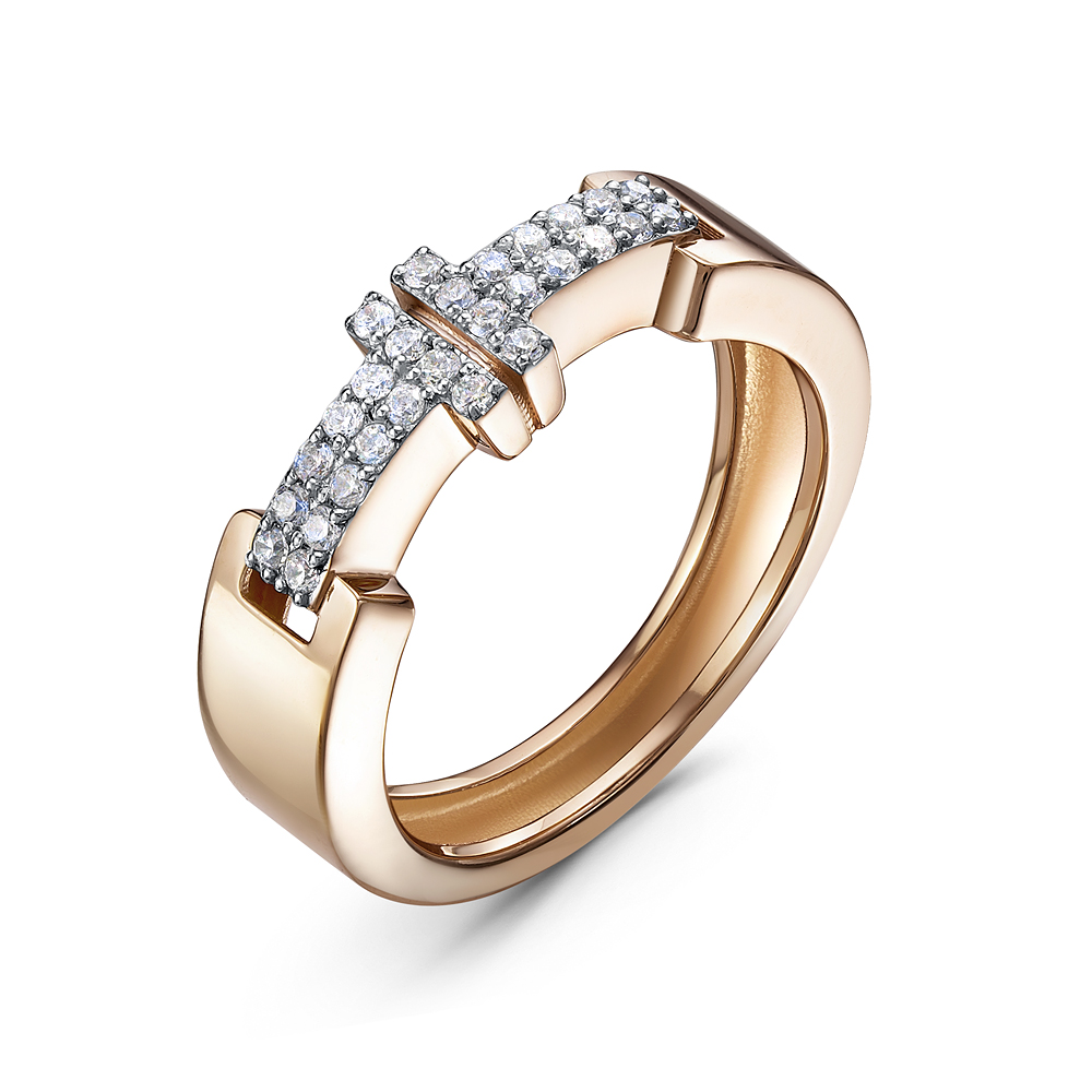Inel din aur roșu cu pietre Cubic Zirconia Incolor