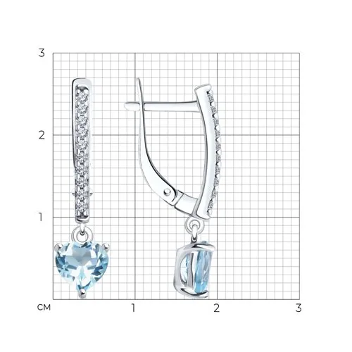Cercei Suspendați din argint cu Cubic Zirconia Incolor, Topaz albastru