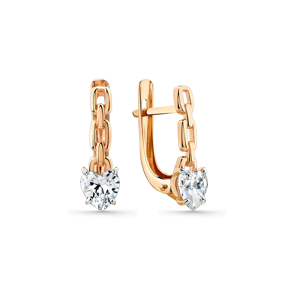 Cercei din aur roșu cu pietre Cubic Zirconia Incolor