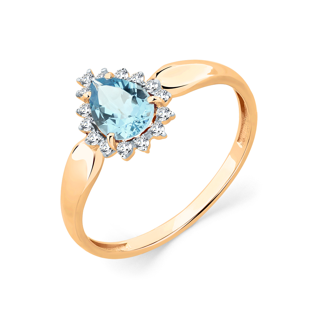 Inel din aur roșu cu pietre Cubic Zirconia Incolor, Topaz
