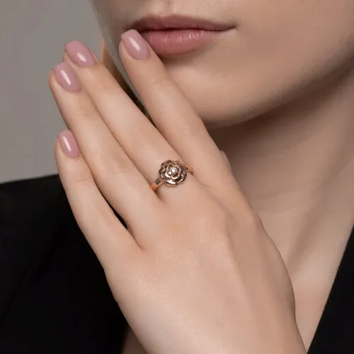 Inel din aur roșu cu Cubic Zirconia Incolor