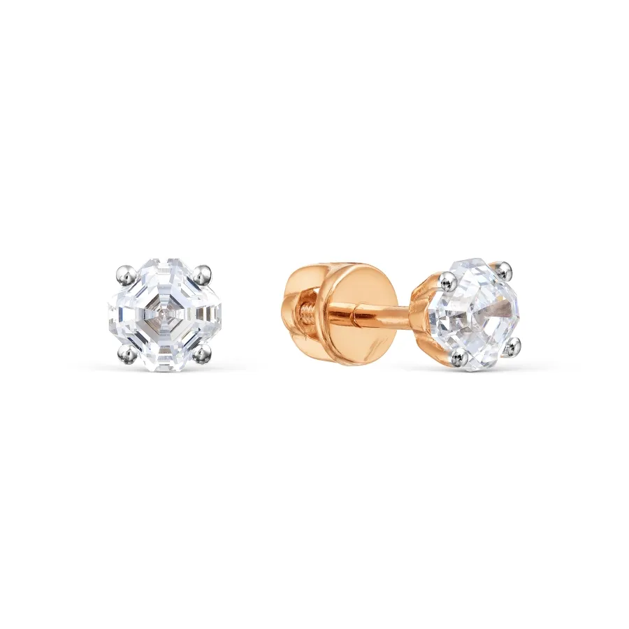 Cercei Pusete din aur roșu cu Cubic Zirconia Incolor
