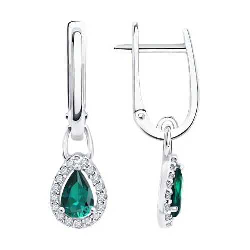 Cercei Suspendați din argint cu Cubic Zirconia Incolor, Smarald