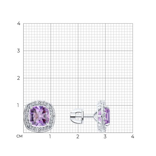 Cercei Pusete din argint  cu pietre Cubic Zirconia Incolor, Ametist