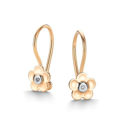 Cercei p-u copii din aur roșu cu pietre Diamant