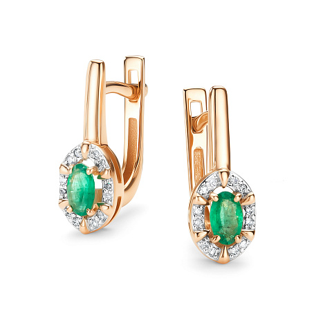 Cercei din aur roșu cu pietre Diamant, Smarald