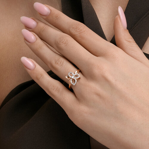 Inel din aur roșu cu pietre Cubic Zirconia Incolor