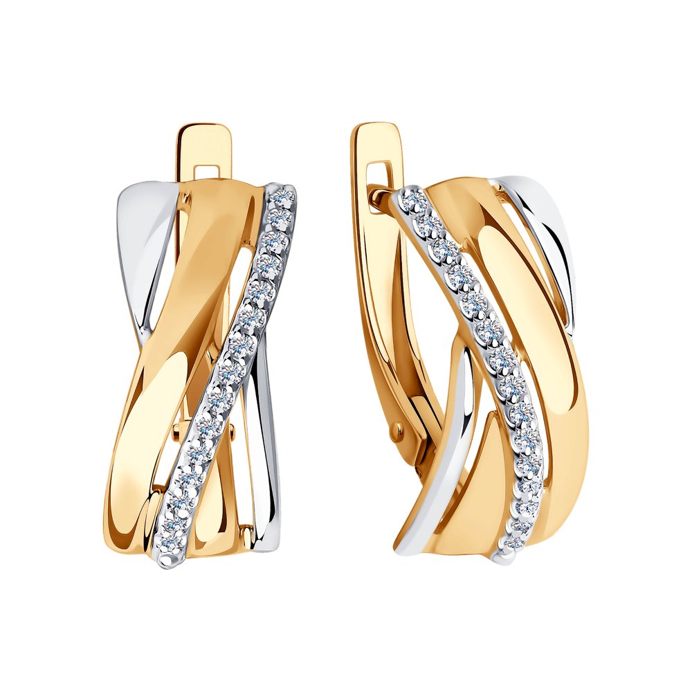 Серьги из красного золота с камнями Фианит