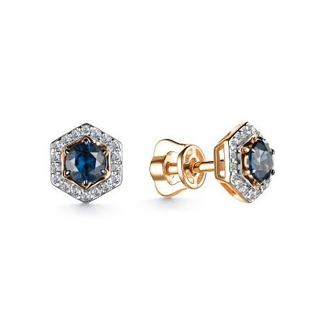 Cercei Pusete din aur roșu cu pietre Diamant, Safir