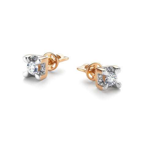 Серьги Пусеты из красного золота с камнями Бриллиант