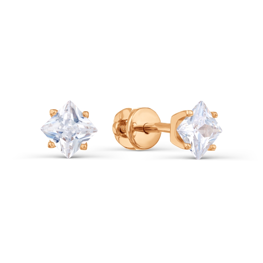Cercei Pusete din aur roșu cu pietre Cubic Zirconia Incolor