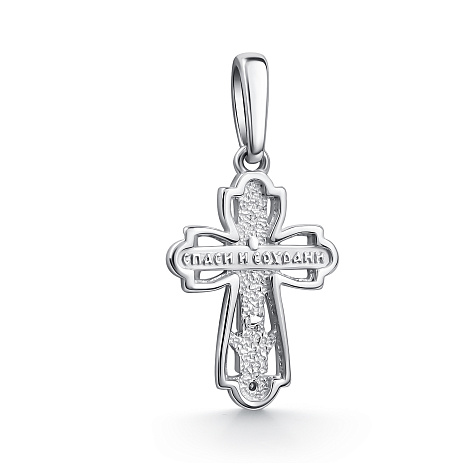 Крестик из серебра с камнями Бриллиант