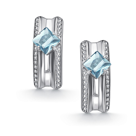 Cercei din argint  cu pietre Cubic Zirconia Incolor, Topaz albastru