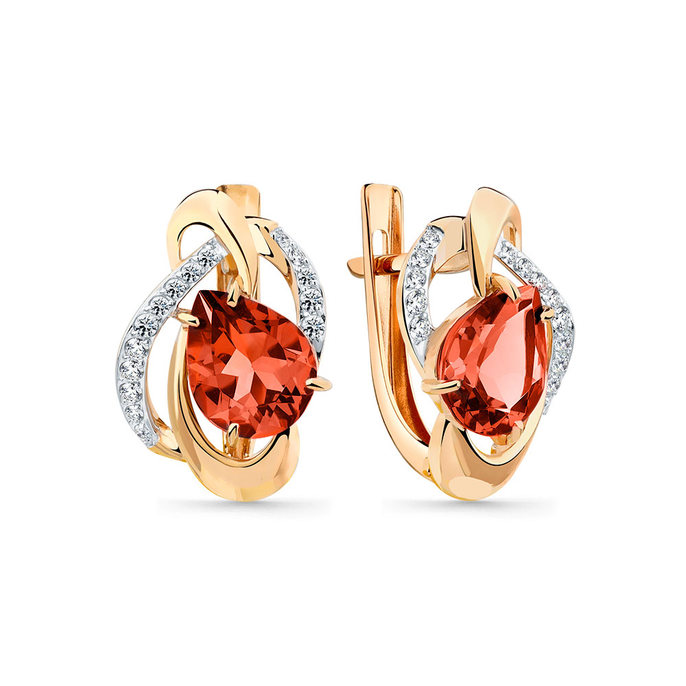 Cercei din aur roșu cu pietre Cubic Zirconia Incolor, Granat