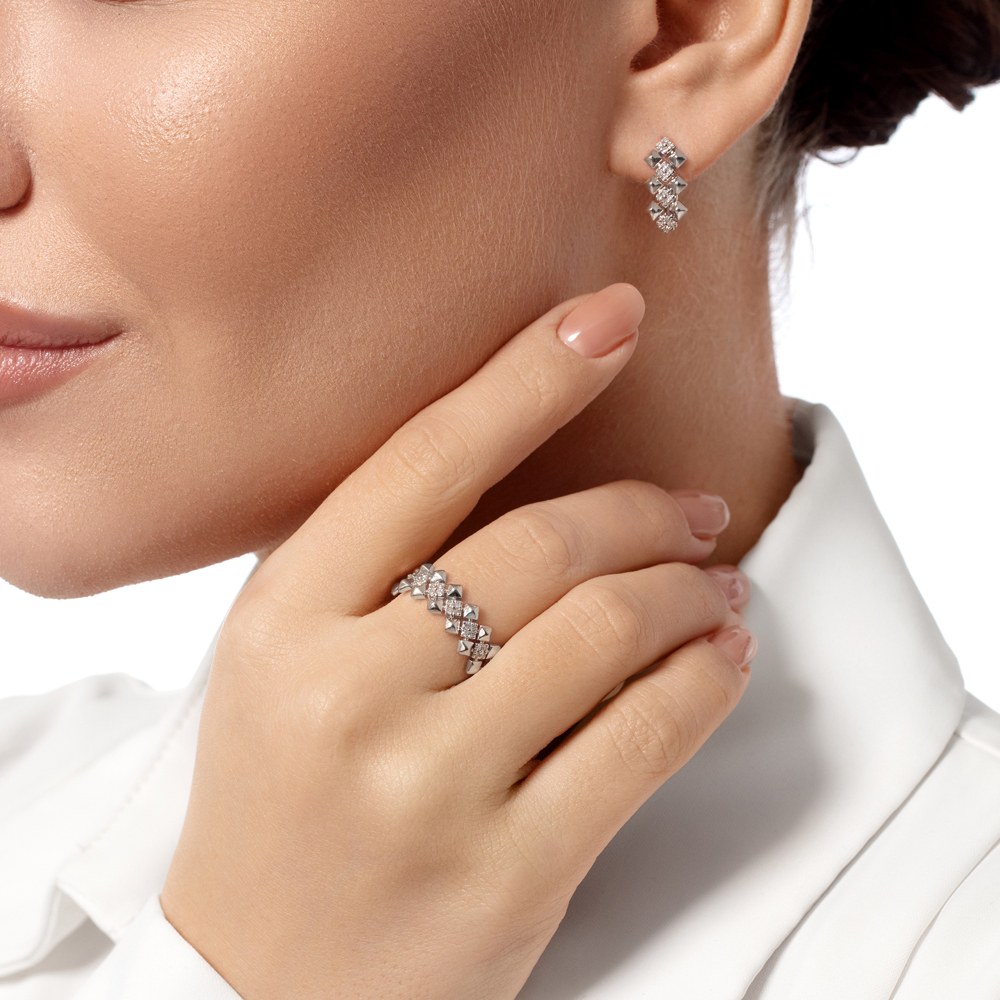 Cercei din aur alb cu pietre Diamant