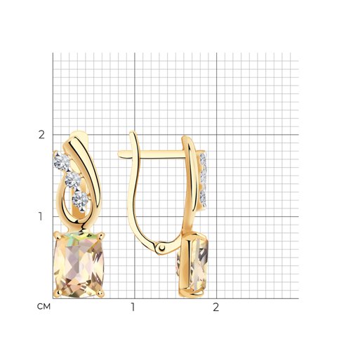 Серьги из красного золота с камнями Swarovski, Топаз Swarovski