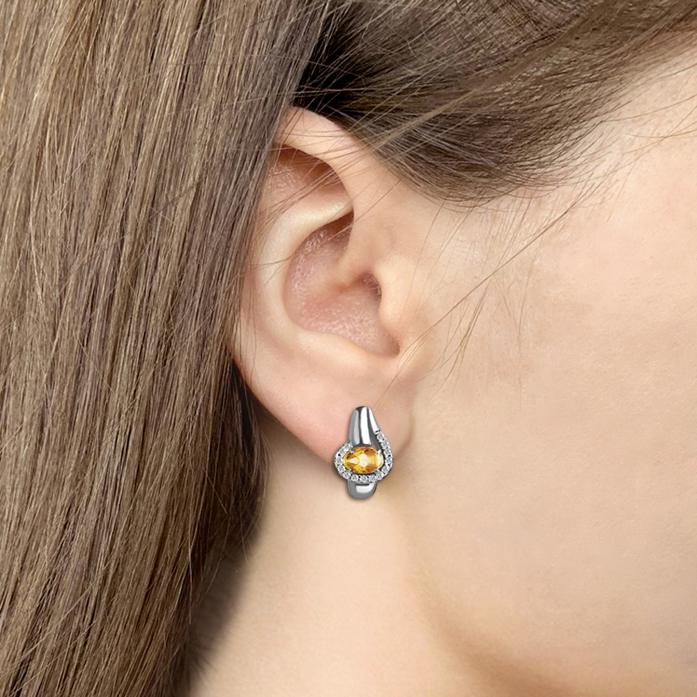 Cercei din argint  cu pietre Cubic Zirconia Incolor, Citrin