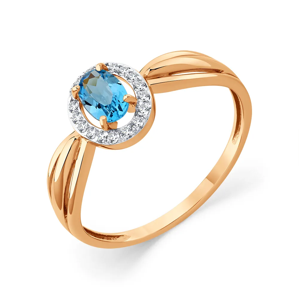Inel din aur roșu cu Cubic Zirconia Incolor, Topaz Swiss