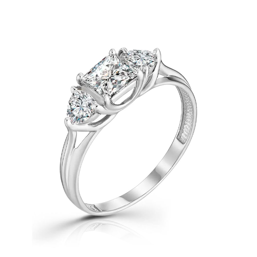 Inel din aur alb cu pietre Cubic Zirconia Incolor