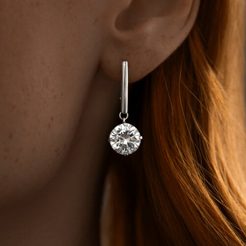 Серьги Длинные из серебра с камнями Фианит