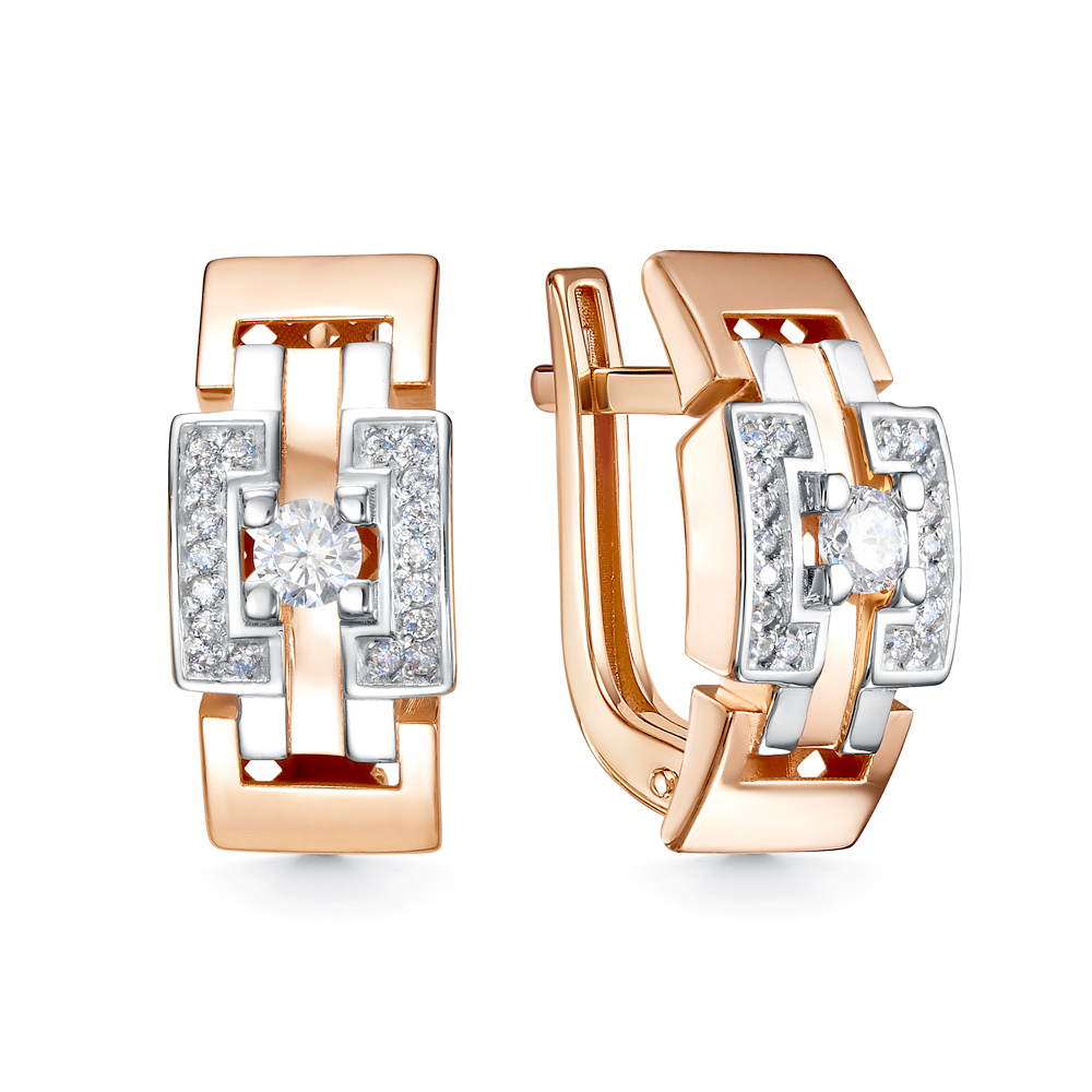 Cercei din aur roșu cu pietre Cubic Zirconia Incolor