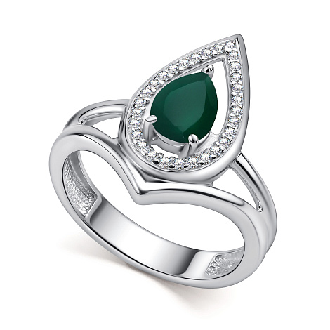 Inel din argint  cu pietre Cubic Zirconia Incolor, Agat verde