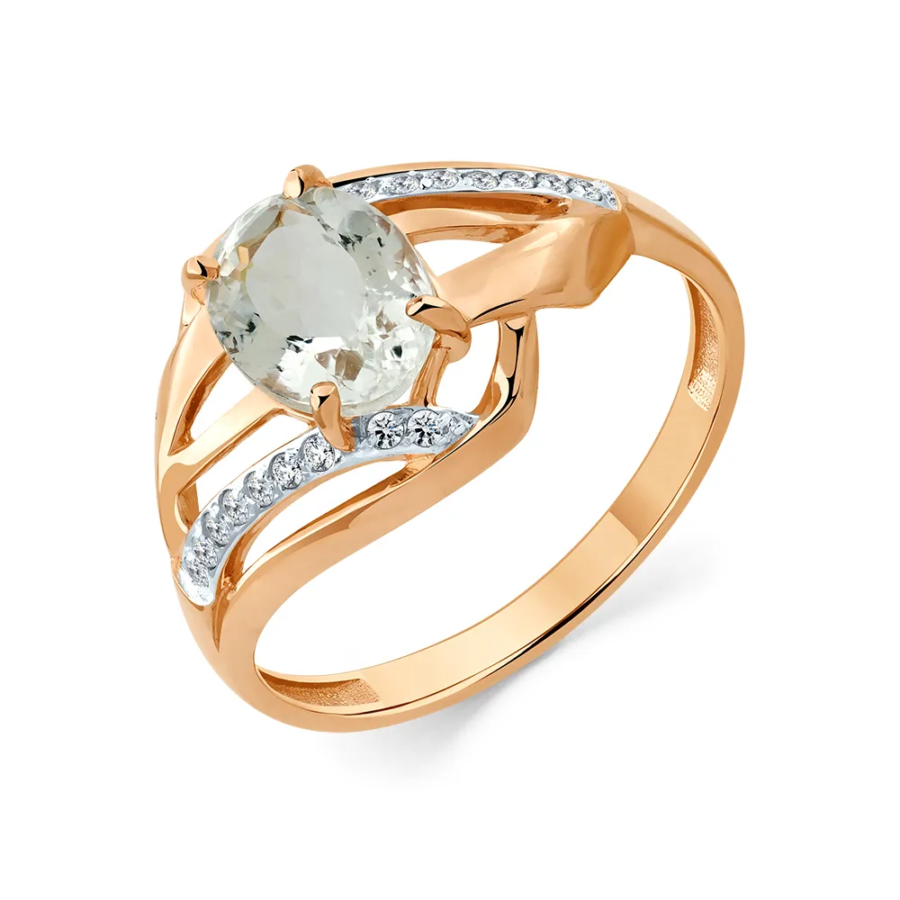 Inel din aur roșu cu Cubic Zirconia Incolor, Prasiolit
