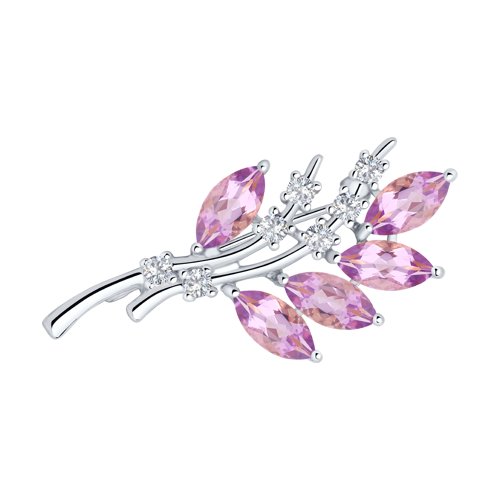 Broșă din argint  cu pietre Cubic Zirconia Incolor, Ametist