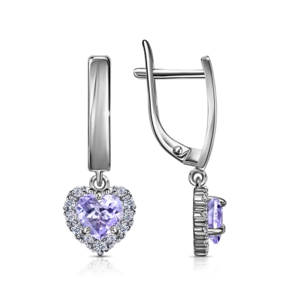 Cercei Suspendați din argint  cu pietre Cubic Zirconia Incolor, Cubic Zirconia Liliachiu