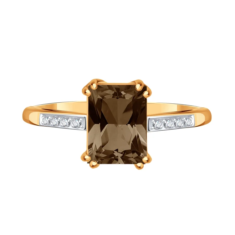 Inel din aur roșu cu Cubic Zirconia Incolor, Cuarț fumuriu