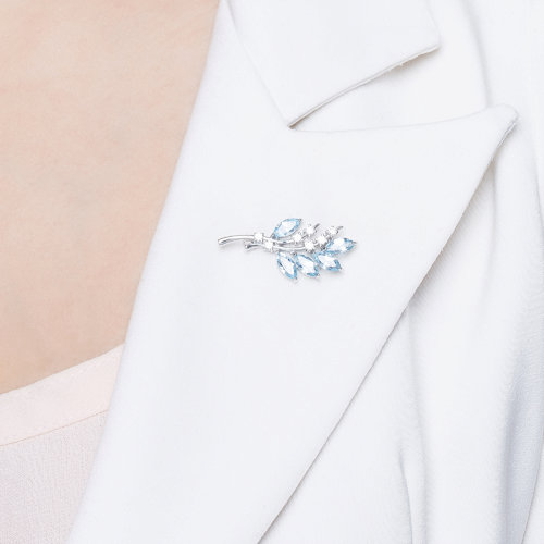 Broșă din argint  cu pietre Cubic Zirconia Incolor, Topaz albastru