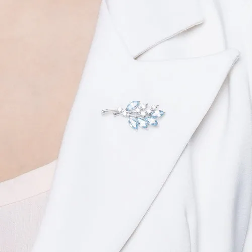 Broșă din argint cu Cubic Zirconia Incolor, Topaz albastru