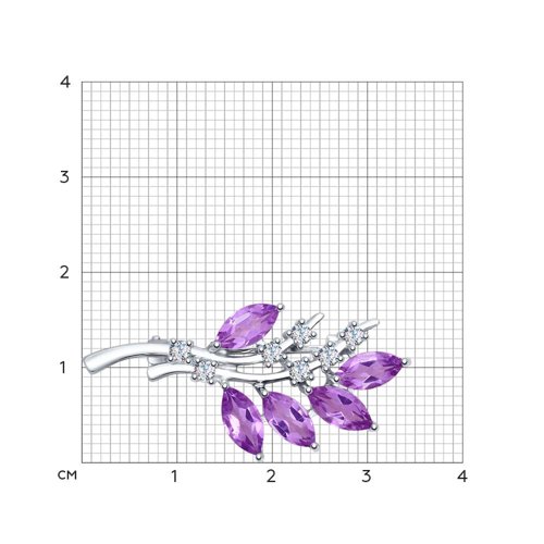 Broșă din argint  cu pietre Cubic Zirconia Incolor, Ametist