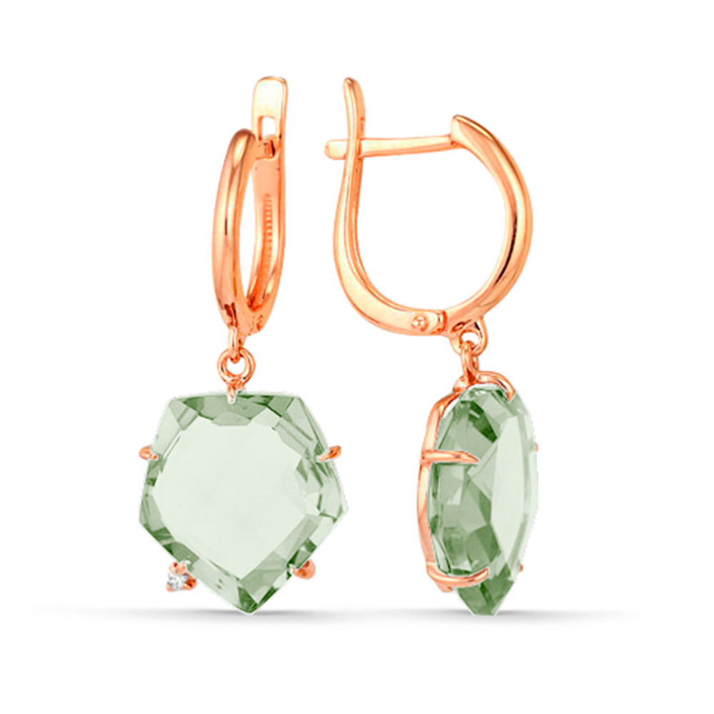 Cercei Suspendați din aur roșu cu pietre Cubic Zirconia Incolor, Ametist verde