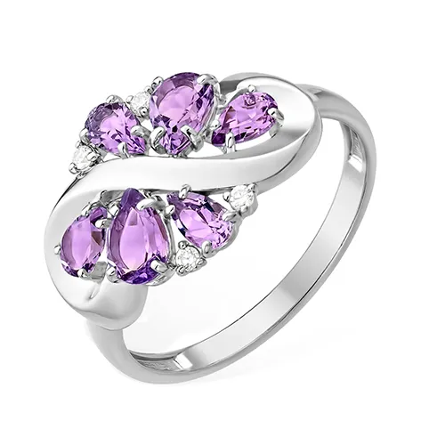 Inel din argint cu Cubic Zirconia Incolor, Ametist